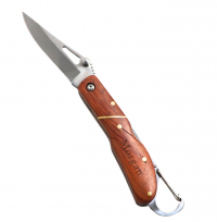 Rosewood Handle Stainless Steel Folding Pocket Knife with Carabiner